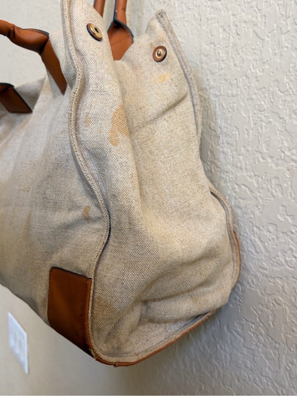 Tory Burch Beige Canvas Tote with Brown Leather Trim and Embroidered Medallion - Picture 8 of 15